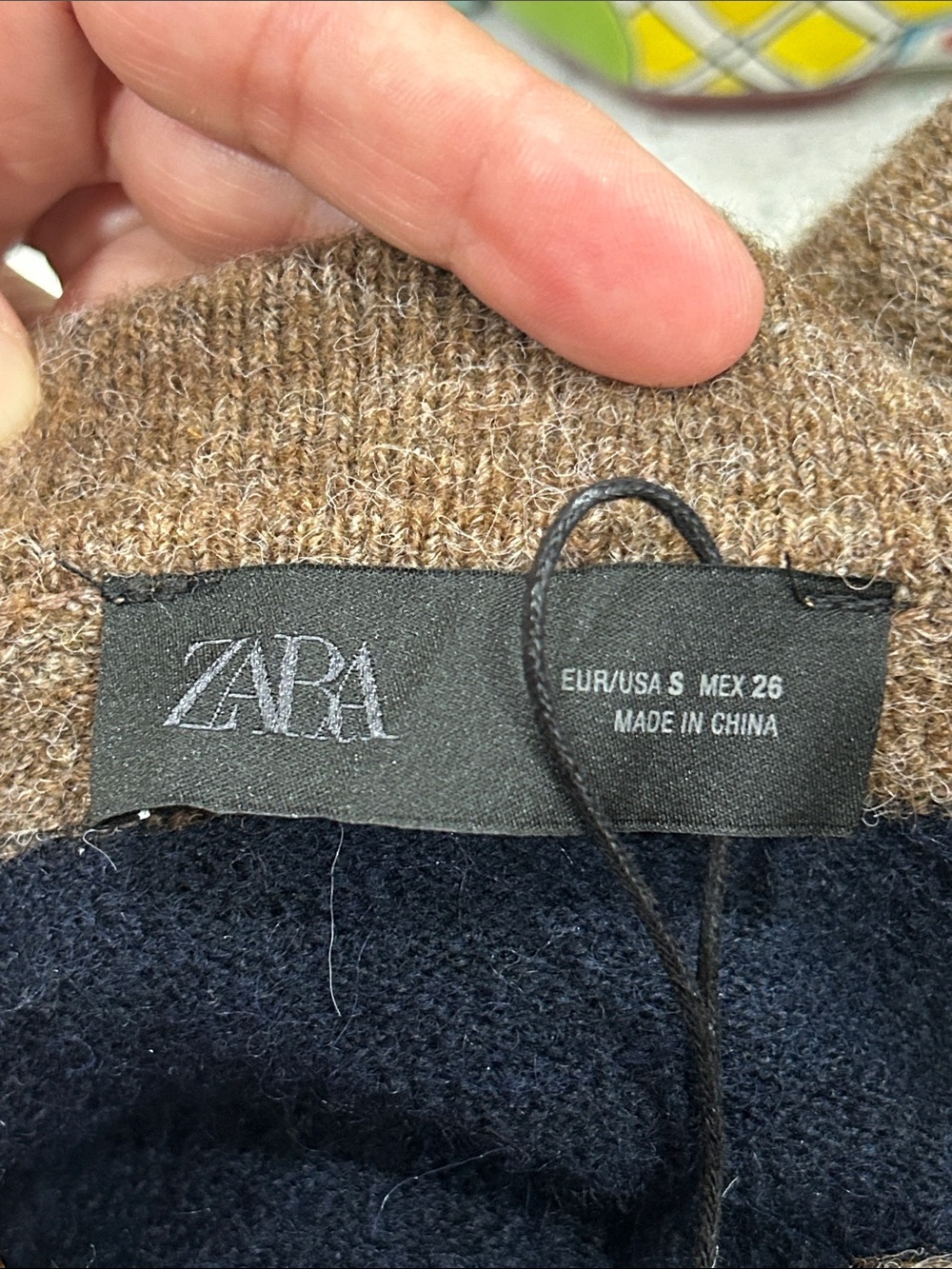 NWT Zara Wool Alpaca Blend Navy Brown Collared Button Front Cardigan Sweater S - Picture 7 of 10